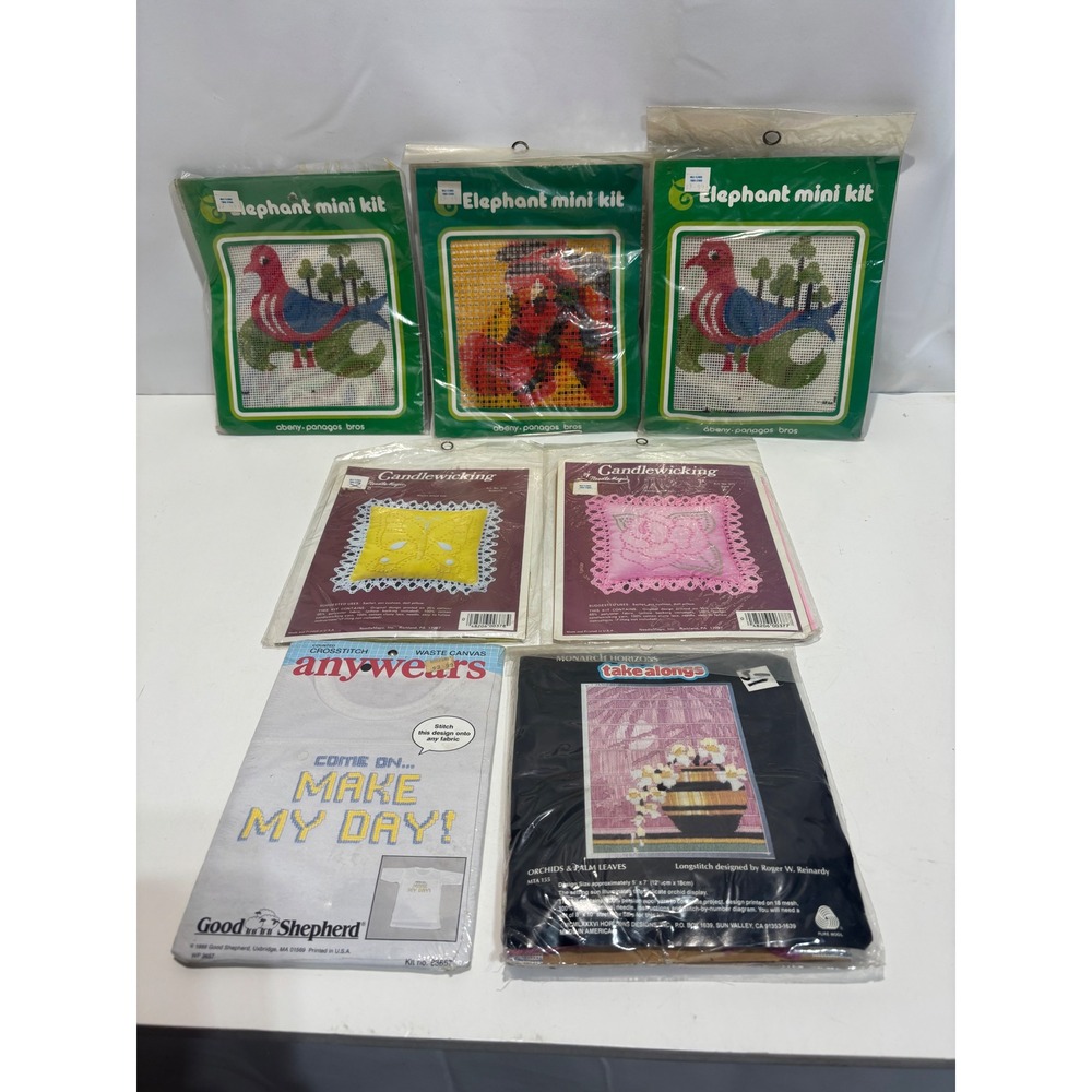 Vintage Needlework Embroidery Kits Lot Mixed Brands Multicolor Retro DIY Crafts